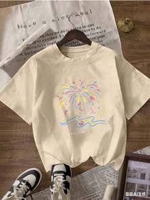Remera Estampado Fuegos de Colores Estilo Minimalista Casual Juvenil,Camiseta de manga corta de moda para primavera y verano de 2026, hecha en México, 180 gramos. Estampado de dibujos animados, modelo de pareja, apta para uso interior o exterior. Cuello redondo, unisex, ideal para oficina y ocio. Paquete de una pieza. Camiseta Y2k - Caqui - Ver 4