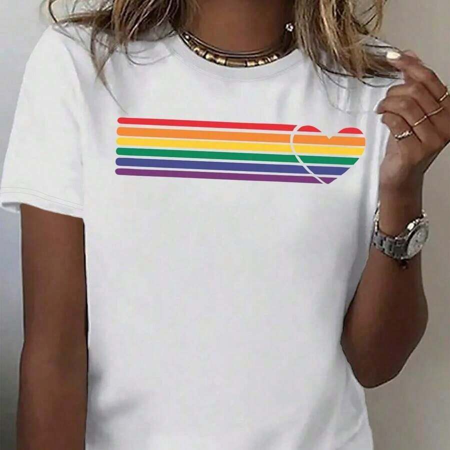 Love Wins Pride T-Shirt, LGBTQ T-Shirt With Rainbow Heart, Equality T-Shirt, Pride Month T-Shirt, Love Wins Graphic T-Shirt, LGBTQ Gift, Rainbow Pride T-Shirt, Breathable And Comfortable. - 白色 3 - 查看 1