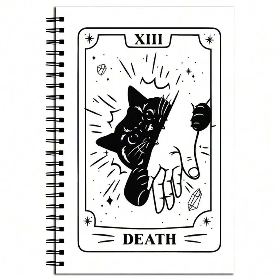黑猫塔罗螺旋笔记本 - 哥特式巫术日记,死亡牌设计,13个章节以死亡符号编号,独特的女性生日礼物,完美的魔法书籍和占卜工具 - C - 查看 1