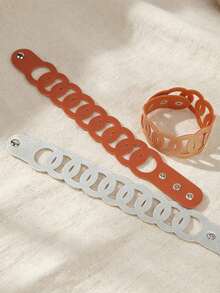 1 pièce Accessoire de bras en cuir avec boucle géométrique creuse, chaîne. Polyvalent pour le trajet et le port quotidien, bracelet à maillons - Multicolore - Voir 2