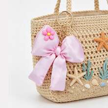 1 pieza Llavero con lazo blanco, Dije de bolso estilo bohemio, Colgante de flor de mariposa rosa - Rosa - Ver 6