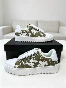 Numeris Tênis Esportivos Casuais Multifuncionais Unissex, Sola Grossa Aumento de Altura Modelos para Casais Clássico Moda Tênis de Skate, Outono/Inverno - Verde Militar - Visão 1