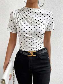 Camiseta con cuello de tortuga fruncida - Negro - Ver 3