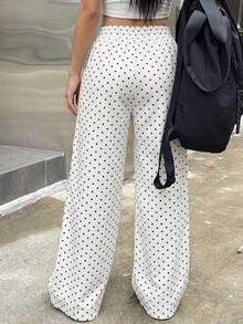 Pantalones casuales de mujer con estampado, cintura con cordón y bolsillos - Beis - Ver 3