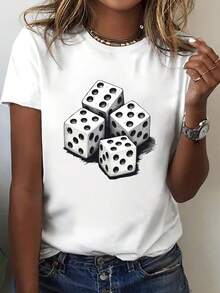 Talla grande - talla extra grande - camiseta de mujer, hecha de algodón puro, tela ligera y transpirable, diseño de cuello redondo, diseño estampado, corte de manga corta, adecuada para primavera y verano. - Blanco - Ver 6
