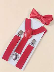 1 Set Solid Color Bow Tie And Suspenders Set For Teens, Suitable For Weddings, Parties, Birthdays, Christmas, Halloween, School Events, Boys And Girls' Daily Wear - one-size - View 13