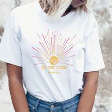 Camisetas de Tallas Grandes de Alta Calidad, Camiseta Estampada "Be The Light" de Algodón, Camiseta Oversize para Hombres y Mujeres, Artículos Versátiles Unisex, Camiseta de Algodón - Negro - Ver 10