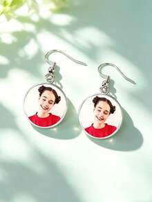 suteyi Personalized Photo Dangle Earrings - Custom Picture Drop Earrings, Silver Plated Hook Earrings, Memorial Keepsake Jewelry Gift For Girl Mom Girlfriend - Silver - View 5