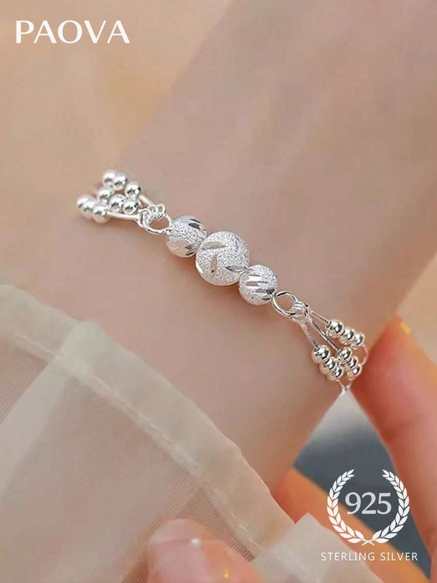 1条925纯银多层串珠手链，优雅奢华，简约时尚，是约会、毕业礼物或日常佩戴的理想之选，适合女性。
