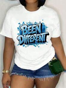 Camiseta suave 100% algodón para mujer, de corte holgado, con diseño gráfico de manga corta, diseño inspirado en grafiti azul, ropa de moda para mujer, estilo retro Y2K, ideal para amantes del campus, desplazamientos diarios, festivales de música, citas de brunch, top versátil, camiseta de algodón transpirable, combina con todo, genial. - Negro - Ver 1