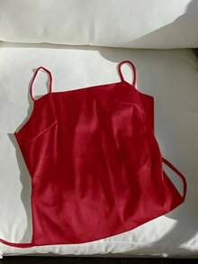 Top tipo tirantes para mujer sin espalda con lazo en color marrón chocolate satinado - Rojo - Ver 6