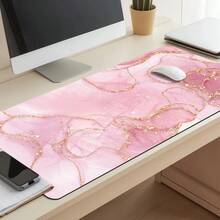 1pc Oversized Gaming Mouse Pad - Pink "Girly Style" Gradient Marble Pattern - Laptop & Desk Mat - Durable Non-Slip Rubber Bottom - High Definition Printing - Precision Stitched Edges - Multiple Sizes Available - Mouse Pad - View 2