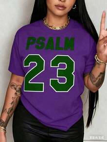 Women's Summer Tops - Breathable T-Shirt With Psalm 23 Bible Verse Print, Lightweight, Crew Neck, Short Sleeve, White With Green Text, Casual Loungewear - Washable Summer Top (US Sizes) Fashionable, Loose, And Comfortable Women's Summer Clothing - 紫色 - 查看 7
