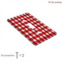 1pc Red Plaid Switchplate/Wall Plate Cover - Rustic Red Gingham Design, Easy /Toolless Installation, Fits Switches, Outlets & Fan Controls - Bedroom Decor Panel, Cover, 2D Flat Style - A - View 5