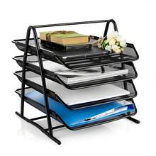 4-Tier Metal Mesh Desk Organizer Tray, Stackable And Rollable File And Document Organizer Pallets For Office, Home, School - View 1