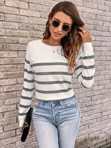 Suéter con estampado de rayas para otoño/invierno - Gris - Ver 6