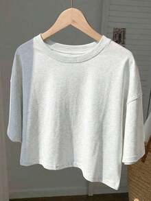 Camiseta crop de hombros caídos - Gris - Ver 3