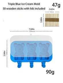 Household DIY Ice Cream Silicone Mold, Summer Three-In-One Multi-Grid Cartoon Bear Ice Pop Mould With Enough Wooden Sticks Attachment, Smooth Surface Easy Release Washable Freezer Kitchen Tool, Stable Structure Not Easy To Deform Daily Cooking Accessory, Perfect For Making Fresh Summer Cold Snacks, Ideal Matching Supply For Family Leisure Time, Outdoor Picnic Activity And Traditional Holiday Party, Warm Practical Household Goods For Independence Day Season - Màu trắng + 50 que gỗ - Xem 10
