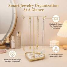 1pc Necklace Bracelet Earring Ring Bangle Jewelry Display Stand, Gold Metal Jewelry Rack With 8 Hooks And Acrylic Base, Suitable For Jewelry Store Display And Home Daily Storage - Gold - View 2