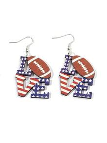 1 par de pendientes colgantes con diseño de letras "LOVE" en colores de la bandera estadounidense y fútbol americano, para mujeres y niñas, accesorios de joyería para el 250 aniversario del Día de la Independencia de EE.UU. - Multicolor - Ver 2