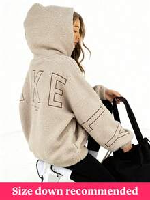 sweat-shirt à capuche en polaire LOVE JOYY pour femmes, sweat-shirt ample à zip, convient pour l'automne/l'hiver, décontracté et polyvalent, , un choix idéal pour la rentrée scolaire - Nude - Voir 4