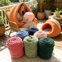 CLSUPER Chunky Chenille Yarn, 35oz Super Bulky Soft Polyester Striped Yarn, Arm Knitting & Crochet, Beginner, Machine Washable For Blankets, Cushions, Pet Beds & Home Decor - 多色 - 查看 3