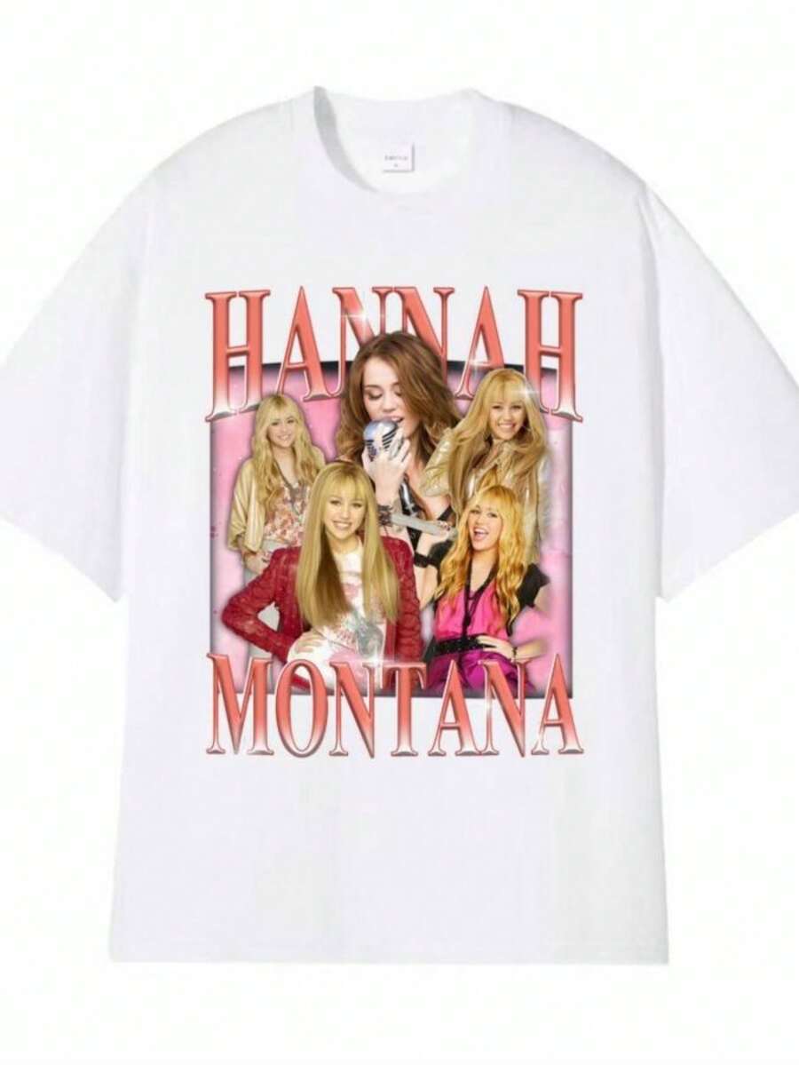 blusas para mujer Hannah Montana Vintage 90s Graphic T-shirt Men Women's Clothing Aesthetic High Street T Shirts pure Cotton Short Sleeve T-shirts - Blanco - Ver 1