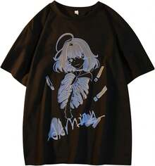 Camiseta gótica de verano para mujer con estampado estético de anime, top casual de moda Harajuku - 629 Negro - Ver 7