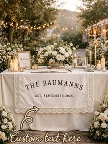 Personalized Wedding Welcome Tablecloth, Custom Last Name & Date Trim Table Cover, Romantic Gift & Decor For Bridal Receptions,Customizable Newlyweds Name & Date Sign-In Cover, Unique Keepsake Decor For The Couple, Rustic Fabric Sign For Outdoor Or Garden Wedding(Lace Trim Not Included) - Multicolor - View 1