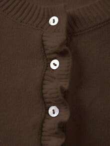 Nueva Suéter de Punto Minimalista de Cuello en V Manga Larga Color Blanco Puro, Adecuado para Primavera, Otoño e Invierno, Elegante y de Moda Cárdigan con Volantes, Versátil y Ajustado Cárdigan Casual para Uso Diario - Cafetería - Ver 7