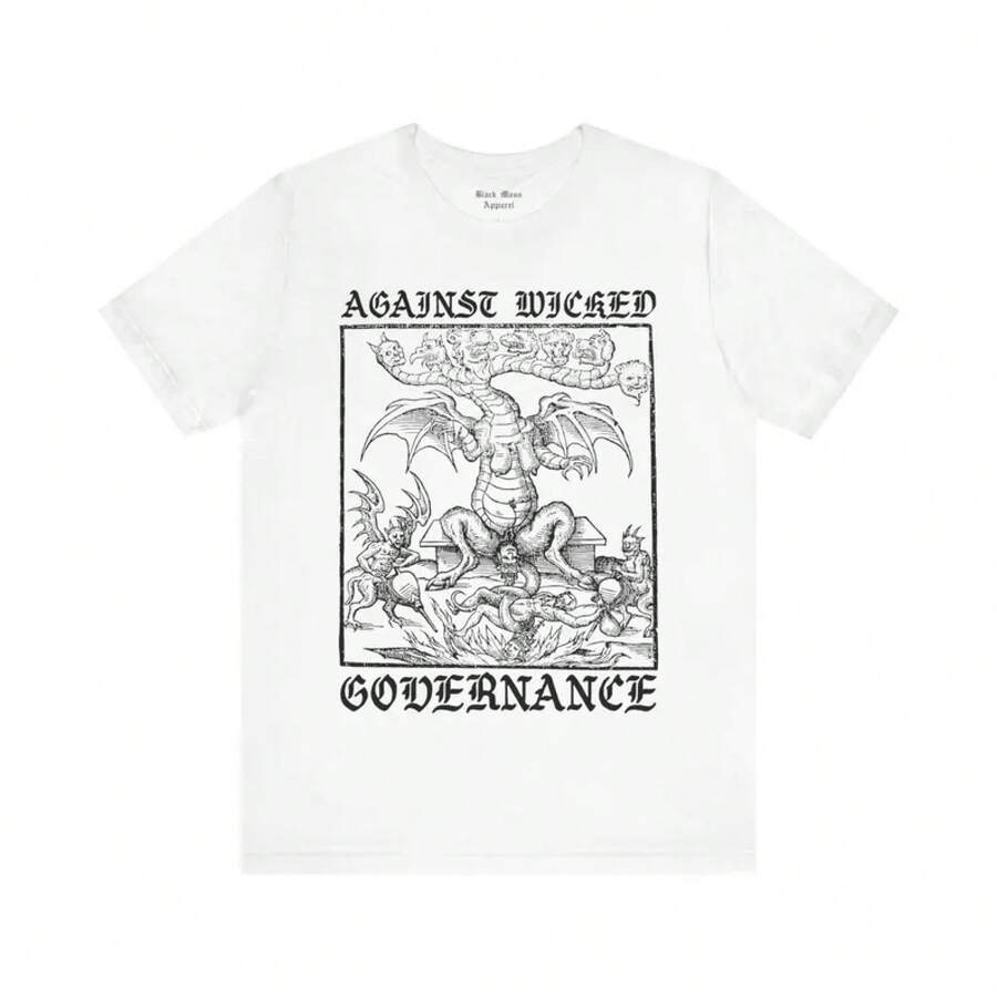 el gobierno perverso, camiseta de arte vintage espeluznante, camiseta de tortura medieval, camiseta política, camiseta unisex de manga corta espeluznante - Blanco - Ver 1