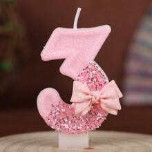 1PC Pink Polka Dot Bow 0-9 Number Birthday Candle Creative New Style, Wedding Decoration, Suitable For Cake Decoration, Dessert Table, Party Birthday Celebration Candle. - View 19
