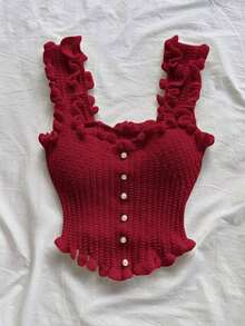 Blusa de punto informal y romántica para vacaciones de mujer - Rojo - Ver 4