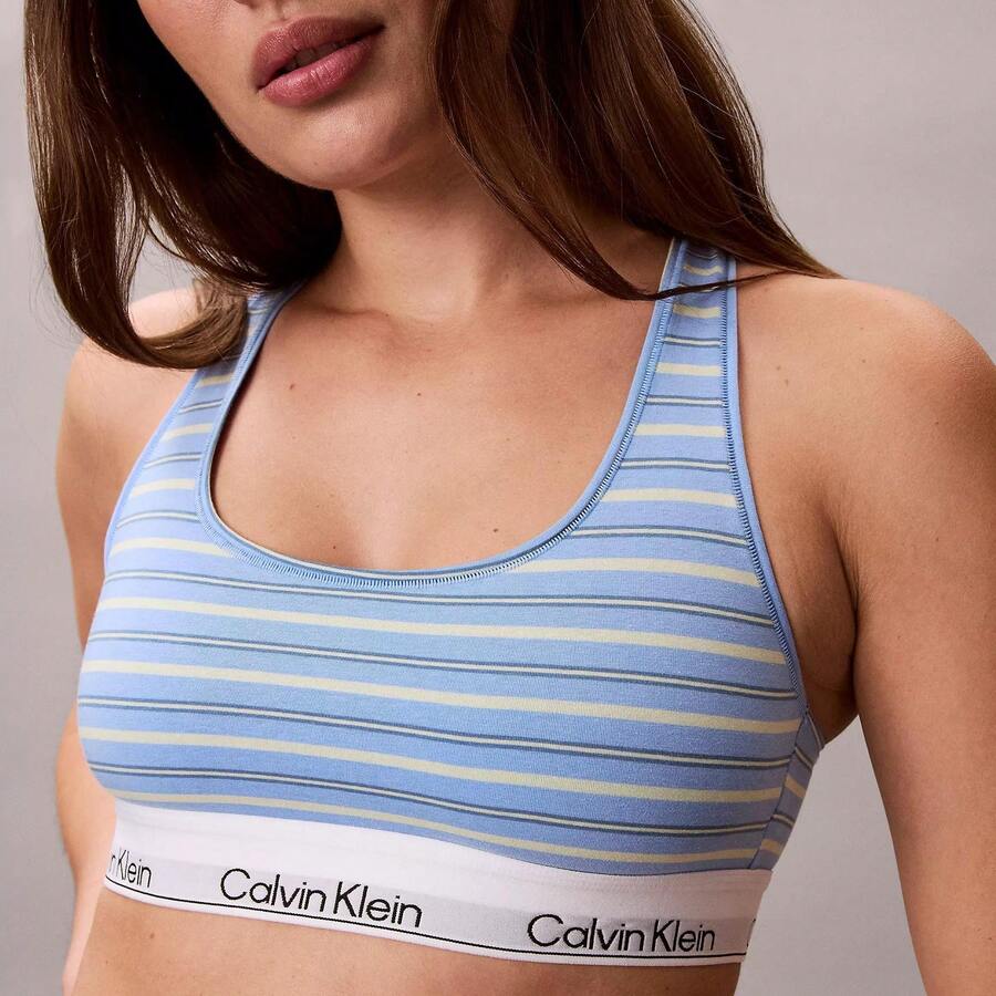 Calvin Klein Calvinklein Icon Cotton Modal Unlined Bralette QF8493 - Pulse Stripe Blue Descent - View 1
