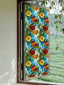 1 Stück verdickte statisch haftende abnehmbare Fensterfolie mit bunten floralen Vintage-Mustern und einer halbtransparenten Textur, die UV-Strahlen effektiv blockiert. Geeignet für Schlafzimmer, Wohnzimmer, Küchen und Badezimmer. PVC halbtransparente mattierte Sichtschutzfolie. - Bunte Rosen - Übersicht 2