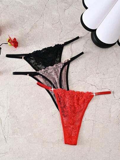 Bộ 3 chiếc quần lót dây ren Pháp thanh lịch, gợi cảm, đồ lót nữ cao cấp, thoải mái và đa năng.