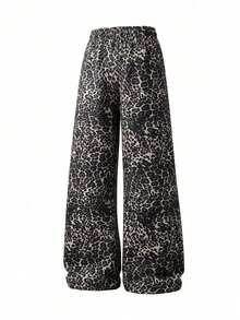 Men's Outdoor Casual Loose Leopard Print Long Pants, American Vintage Street Style Fashion Sweatpants Straight Leg Pants - Black - View 4