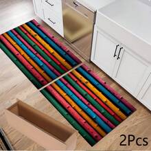 1 件装 2D 木纹图案印花地毯，长款门垫系列，适用于客厅、洗衣房、浴室、卧室、厨房 - 彩色 - 查看 15