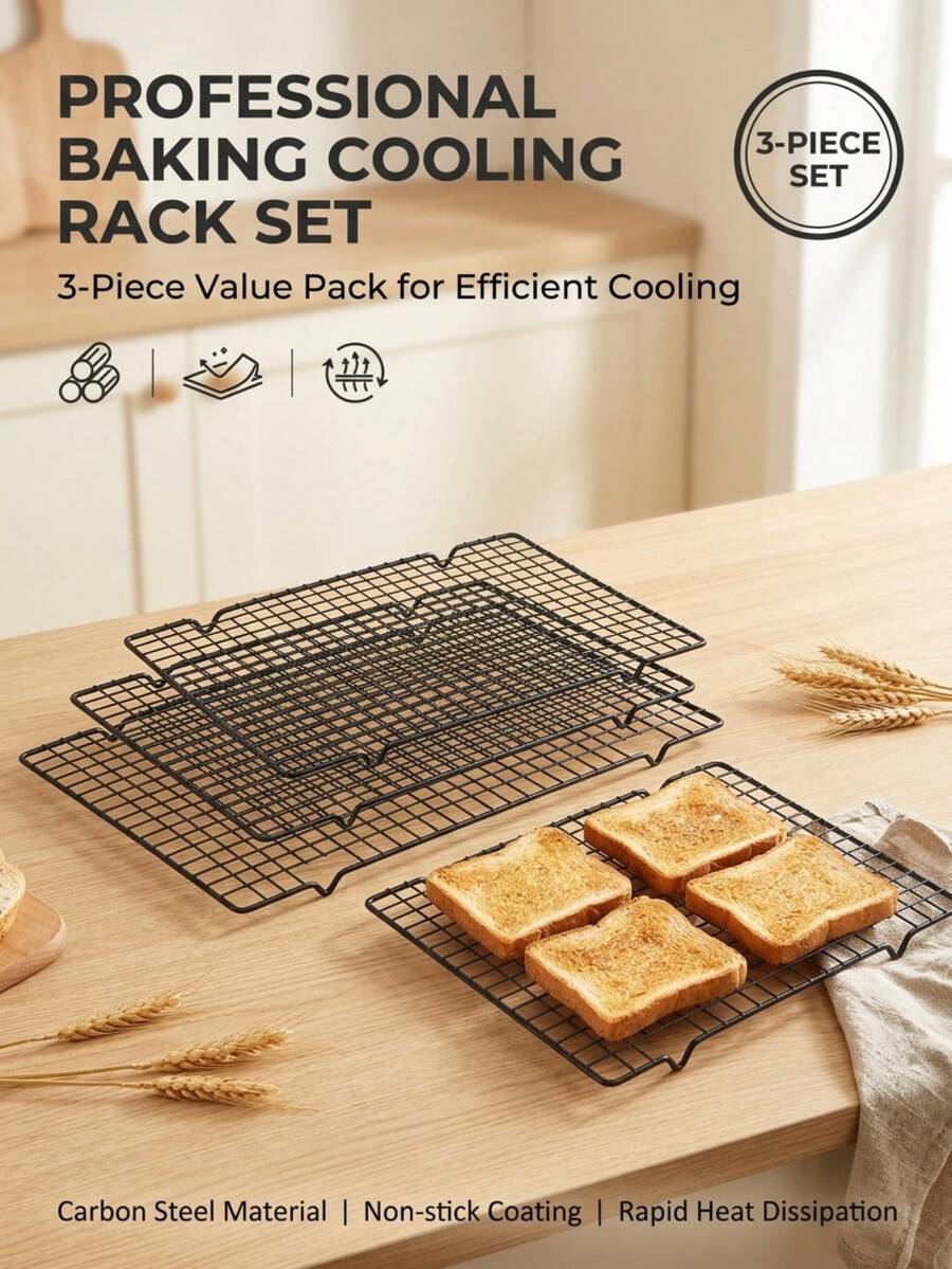 Non-Stick Cooling Rack, Black Metal Wire Baking Rack With 4 Feet, Heat Resistant Oven Rack For Baking, Cooking, Grilling, Cookie, Cake, Bread, Easy To Clean