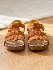 2026 Fashion Multi-Function Girls' Sandals, Button + Hook & Loop Design, Summer Casual Shoes, Suitable For Outdoor And Various Occasions! - Burnt Orange - View 4