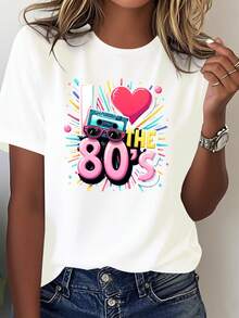 Camiseta de color sólido para mujer, blusa casual de estilo retro de los 80, cómoda para mujeres. - Blanco - Ver 7