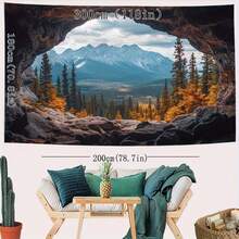 1pc Large Autumn Cave Landscape Tapestry - Realistic Nature Scene Print Wall Hanging, Durable Brushed Fabric, Suitable For Bedroom Decor, Holiday Gift And Party Backdrop (No Electricity Needed), Forest Theme Decoration. - A - View 9
