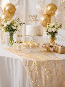 1 Roll Gold Star Mesh Table Runner, Shimmering Transparent Chiffon Table Runner Roll With Gold Foil Stars, 28cm*2.75m, Suitable For Wedding Bride Party, Birthday Party, Holiday Events, Home Table Decor - Gold Star Table Runner - View 8