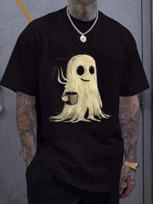 Men's Halloween T-Shirt With Ghost Print - Black - View 1