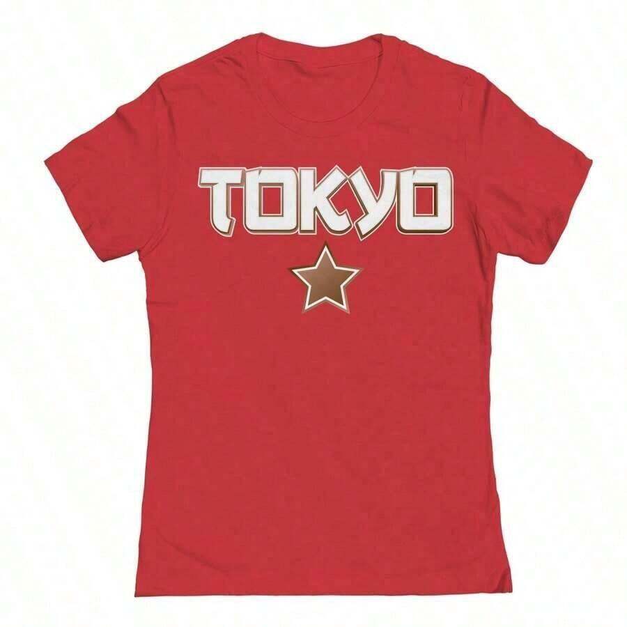 Camiseta de mujer de verano 2026, camiseta de algodón puro de alta calidad con gráfico de estrella "Casi allí Tokio" para damas, tops de verano del 4 de julio para mujeres, camisetas gráficas para mujeres camiseta roja - Estilo - Ver 1