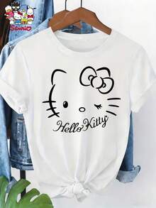 Sanrio Spring And Summer Leisure Lovely Round Neck Short Sleeve Printing - 白色 - 查看 1