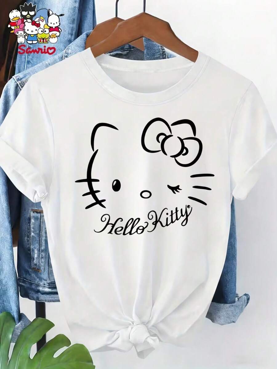 Sanrio Spring And Summer Leisure Lovely Round Neck Short Sleeve Printing - 白色 - 查看 1