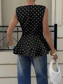 Nuevo top sin mangas de primavera/verano con lunares negros y blancos para mujeres - Albaricoque - Ver 9