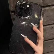 Minimalist Shockproof Thick Glitter Transparent Phone Case, Suitable For IPhone 16 Pro Max/16/16 Pro/16 Plus/15/15 Pro Max/15 Plus 15 Pro/14 Pro Max/14 Pro/14/13 Pro Max/13/13 Pro/13 Pro Max/12/12 Pro Max/12 Pro/11/11 Pro Max/11 Pro Soft Protective Cover - Black - View 4