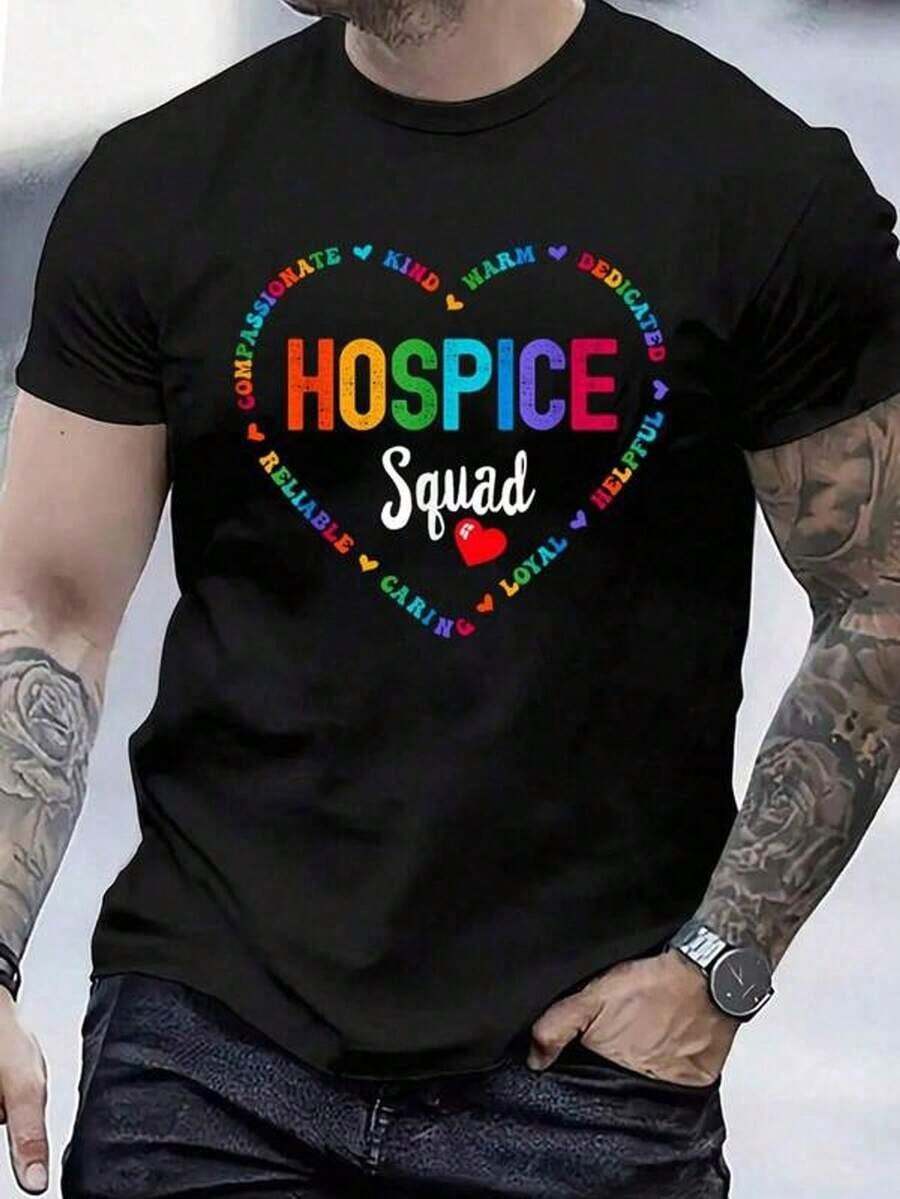 Cotton T-Shirt For Hospice Nursing Week, Palliative Care, Hospice Assistant, Fashion Graphic T-Shirt For Men And Women, Casual Tops - 黑色 - 查看 1